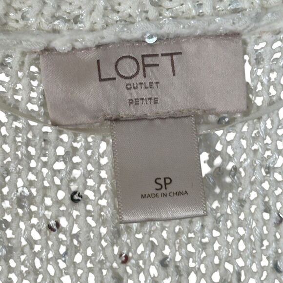 Loft Outlet Sequin 3/4 Sleeve White Lightweight Tunic Sweater SP - Picture 3 of 9